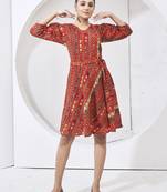 Red multi print cotton dress