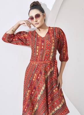 Red multi print cotton dress 3