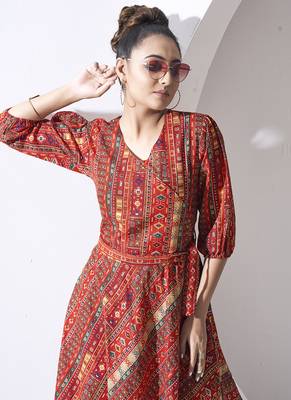 Red multi print cotton dress 4