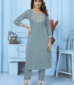 Aqua blue embroidered cotton kurta set