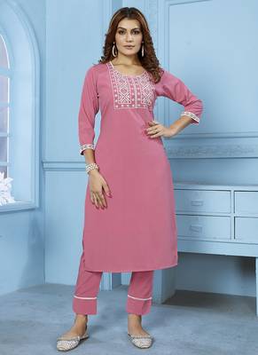 Pink embroidered cotton kurta set 2