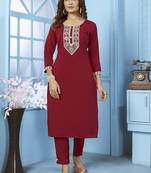 Maroon embroidered cotton kurta set