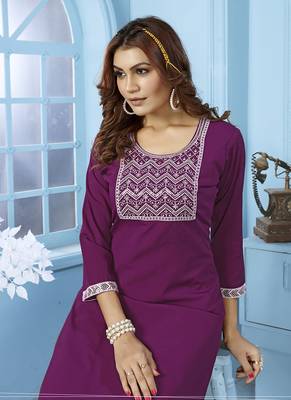 Purple embroidered cotton kurta set 4