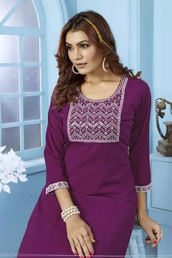 Purple embroidered cotton kurta set