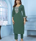 Green embroidery cotton kurta set