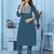 Teal blue embroidered cotton kurta set