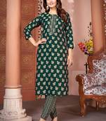 Green embroidered silk kurti set