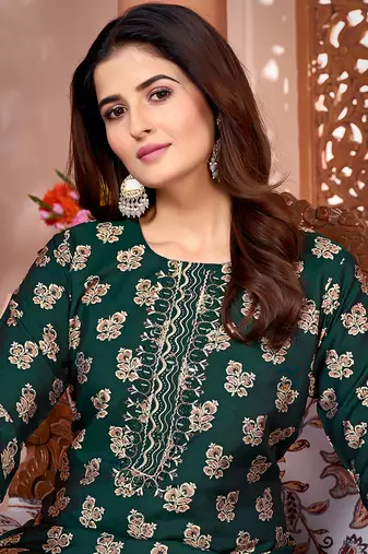 Green embroidered silk kurti set