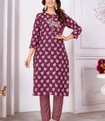 Purple embroidered silk kurti set