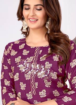 Purple embroidered silk kurti set 3