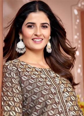 Brown printed silk kurti set 2