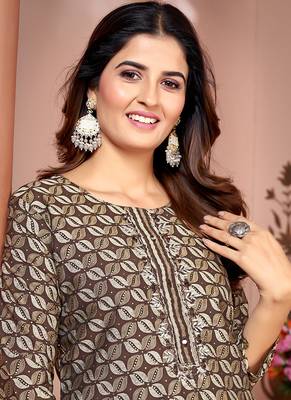 Brown printed silk kurti set 3