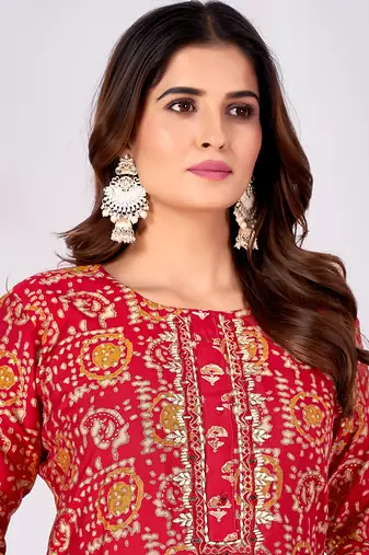 Maroon printed silk kurti 