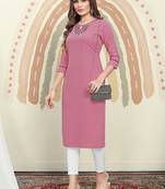 Pink embroidered cotton kurti