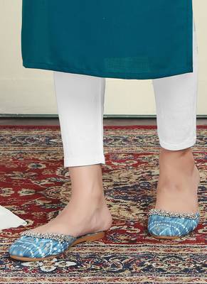 Teal blue embroidered cotton kurti  3