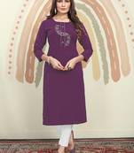 Purple embroidery cotton kurti