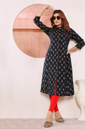 Blue printed viscose kurti