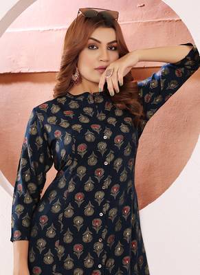 Blue printed viscose kurti 4
