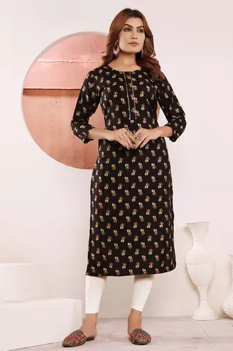 Black printed viscose kurti