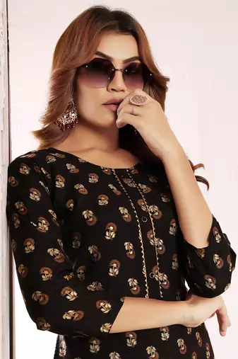 Black printed viscose kurti