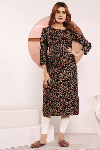 Black printed viscose kurti