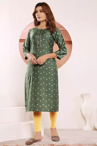 Camo green print viscose kurti