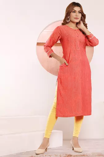 Orange printed viscose kurti