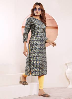 Teal blue printed viscose kurti 2