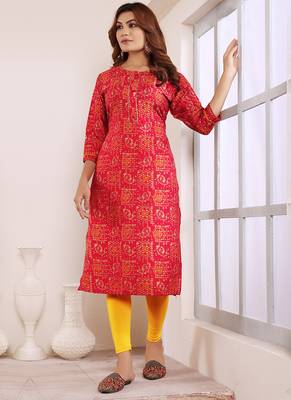 Red printed viscose kurti 1