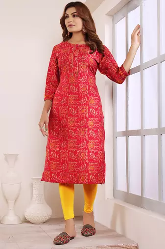 Red printed viscose kurti