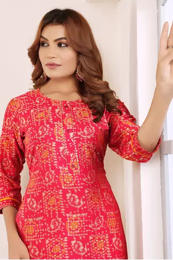 Red printed viscose kurti
