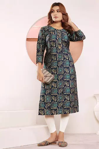 Blue printed viscose kurti