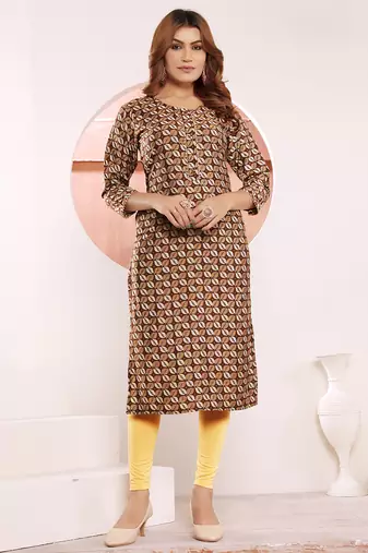 Brown printed viscose kurti