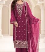 Dark pink chiffon silk embroidered semi stitched salwar suit