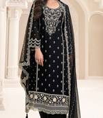 Black chiffon silk embroidered semi stitched salwar suit