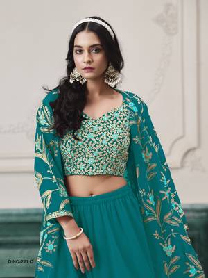 Turquoise fauk gerogette sequin embroidered stitched ethnic suit (free size) 4