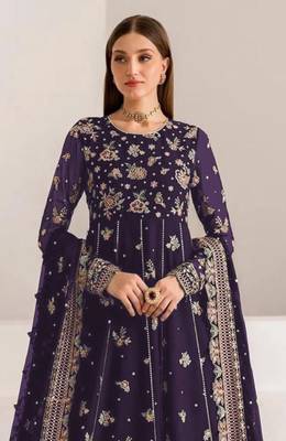 Purple fauk gerogette sequin embroidered salwar suit 2