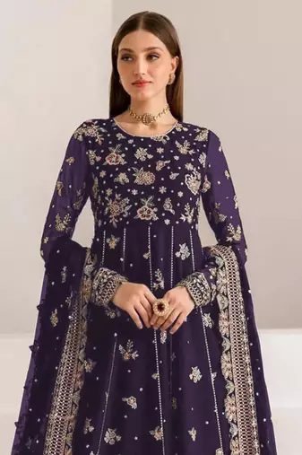 Purple fauk gerogette sequin embroidered salwar suit