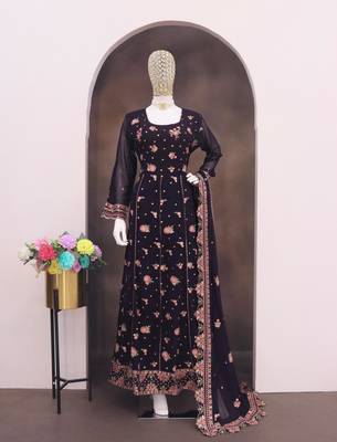 Purple fauk gerogette sequin embroidered salwar suit 3