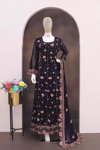 Purple fauk gerogette sequin embroidered salwar suit