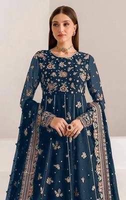 Navy blue fauk gerogette sequin embroidered salwar suit 2