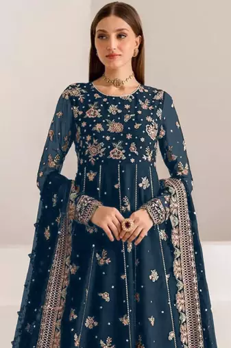 Navy blue fauk gerogette sequin embroidered salwar suit