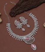 Pink color american diamond necklaces set