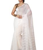 White Temple Border Jamdani saree without blouse