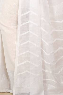 White Temple Border Jamdani saree without blouse 5