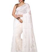 White Cotton Silk Dhakai Soft Jamdani Sarees without blouse