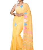 Yellow Temple Border Jamdani saree without blouse
