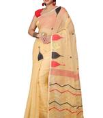 Beige Temple Border Jamdani saree without blouse