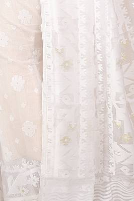 White Cotton Silk Dhakai Soft Jamdani Sarees without blouse 5