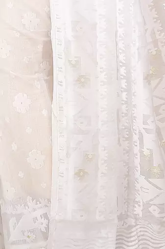 White Cotton Silk Dhakai Soft Jamdani Sarees without blouse